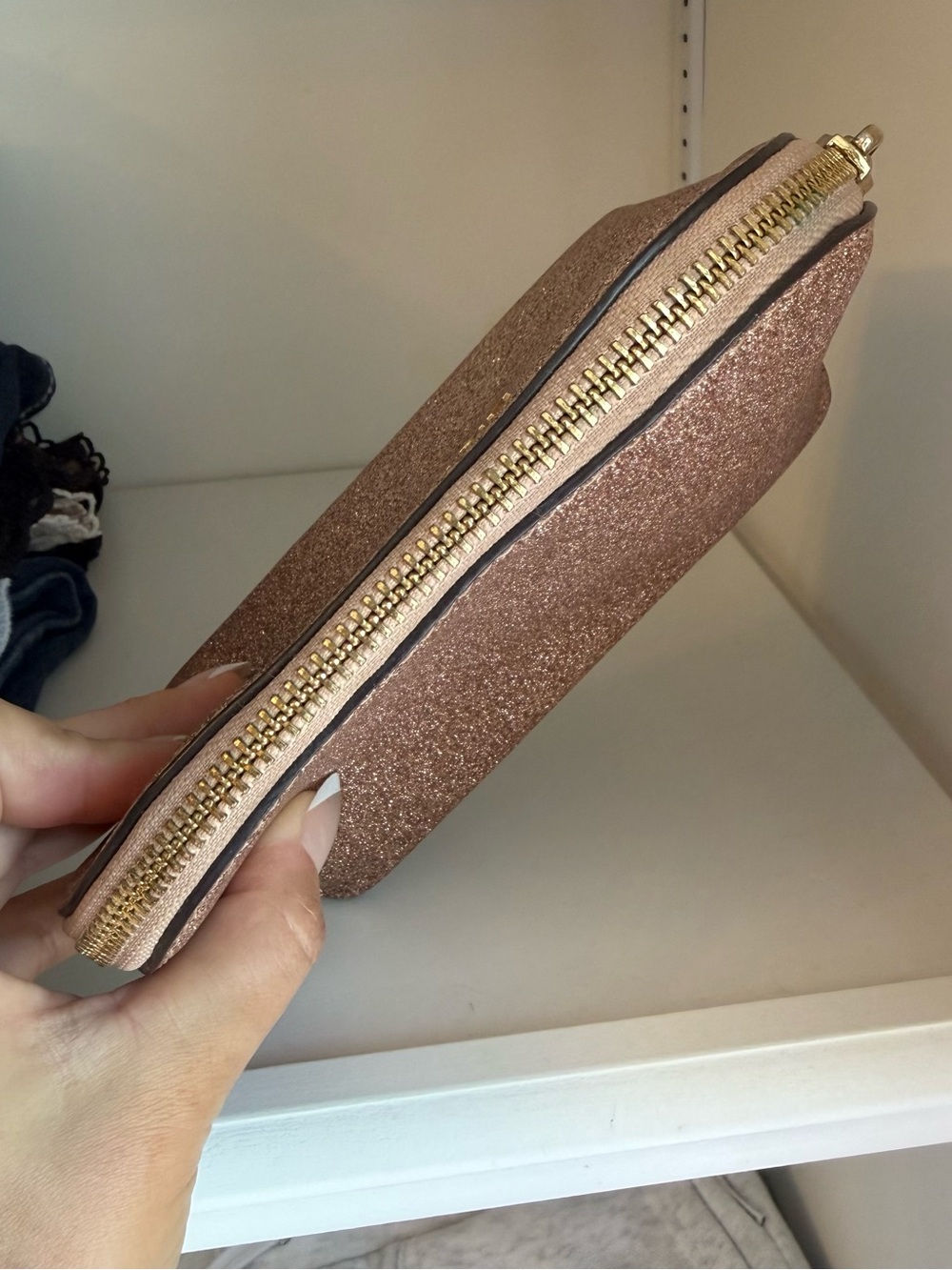 Michael Kors Rose Gold Glitter Cosmetic Pouch - Picture 7 of 8